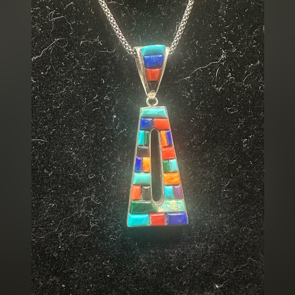 Native American Sterling Silver Multi Stone Pendant And Chain 138$
